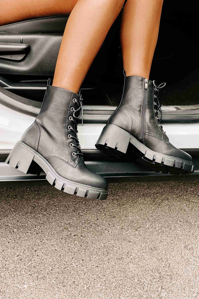 Questionable Intentions Chunky Faux Leather Combat Boots (Black) · NanaMacs - Image 2