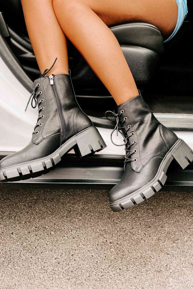 Questionable Intentions Chunky Faux Leather Combat Boots (Black) · NanaMacs - Image 4