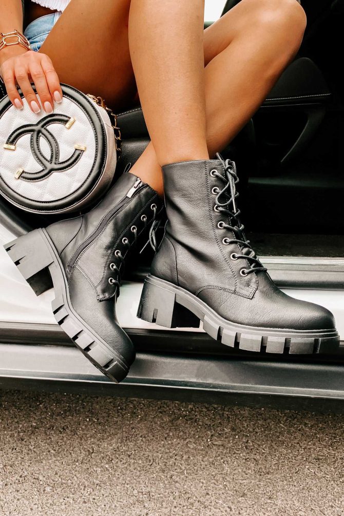 Questionable Intentions Chunky Faux Leather Combat Boots (Black) · NanaMacs