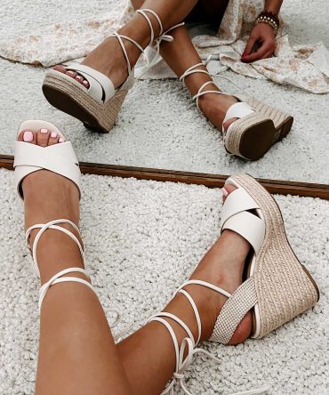 So Sweet Ankle Tie Wedge Sandals (Bone) · NanaMacs