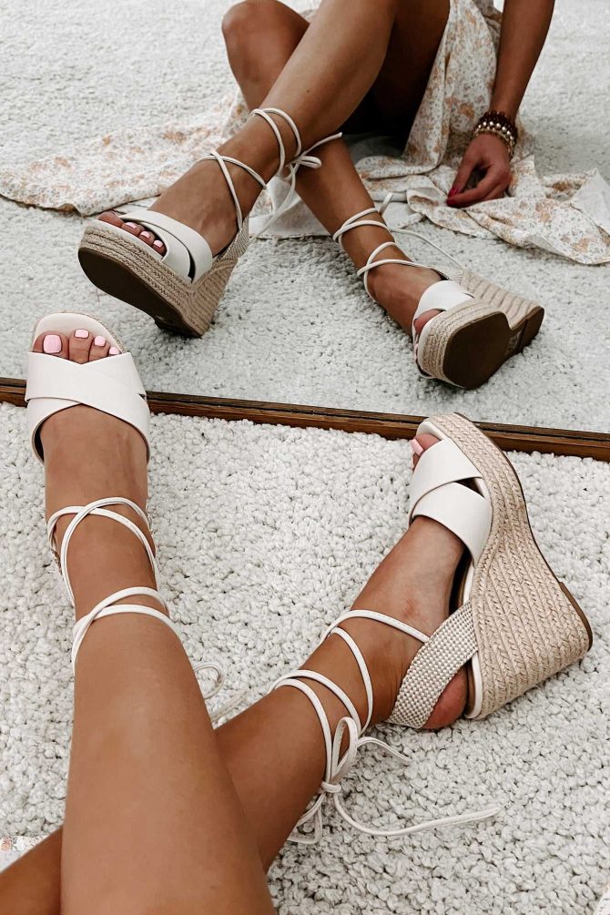 So Sweet Ankle Tie Wedge Sandals (Bone) · NanaMacs
