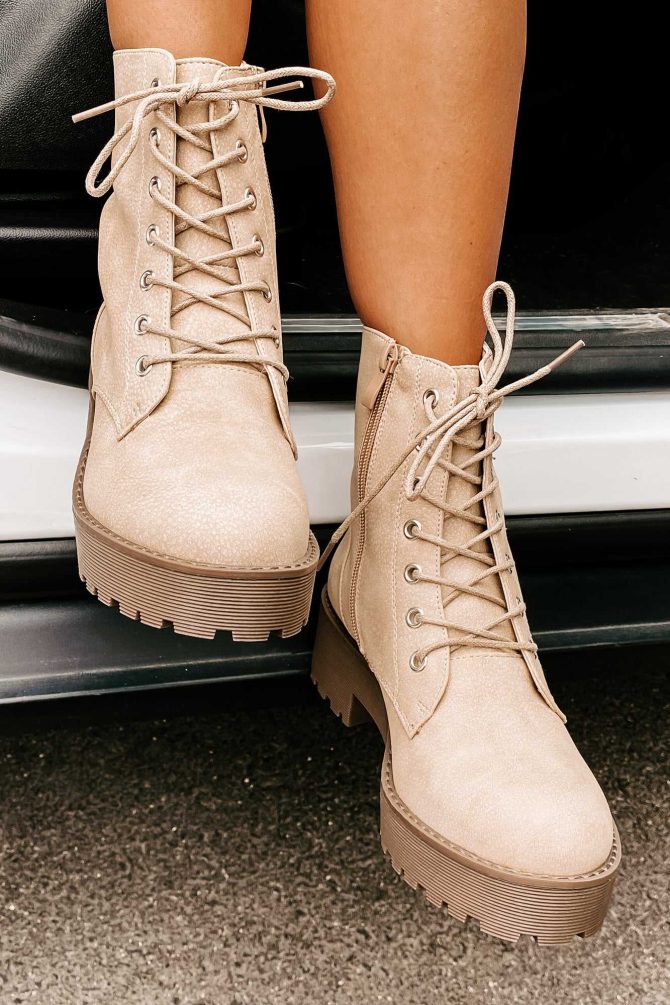 Fearless Leader Chunky Faux Leather Combat Boot (Natural) · NanaMacs - Image 2