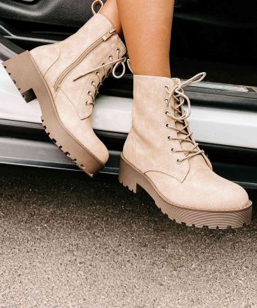 Fearless Leader Chunky Faux Leather Combat Boot (Natural) · NanaMacs