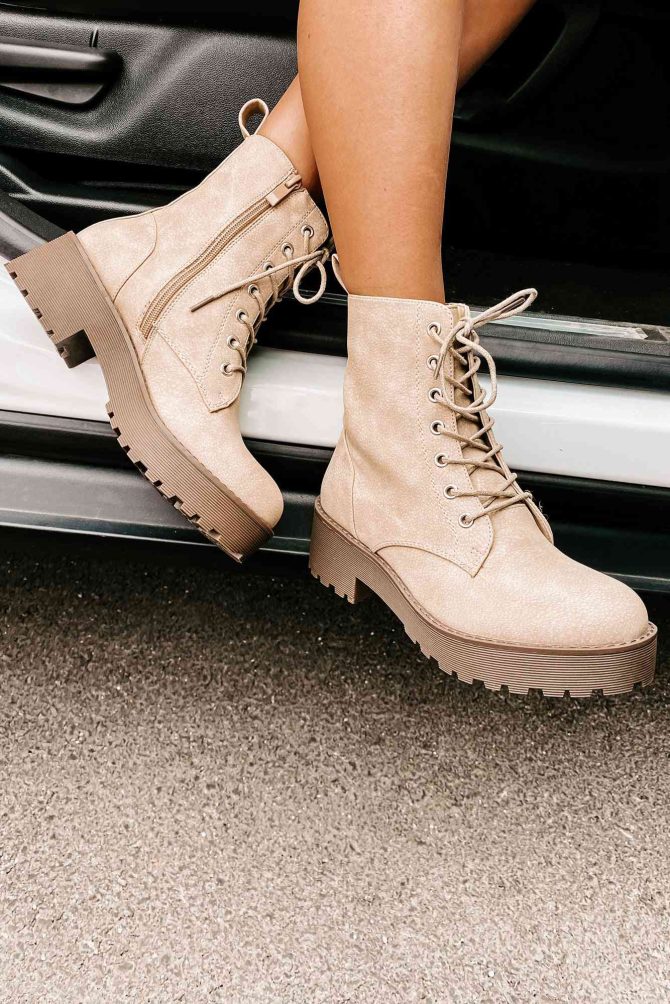 Fearless Leader Chunky Faux Leather Combat Boot (Natural) · NanaMacs