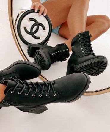 Clashing Interests Chunky Lace-Up Booties (Black Nubuck) · NanaMacs