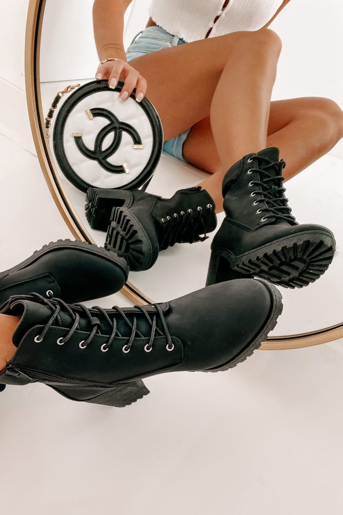 Clashing Interests Chunky Lace-Up Booties (Black Nubuck) · NanaMacs