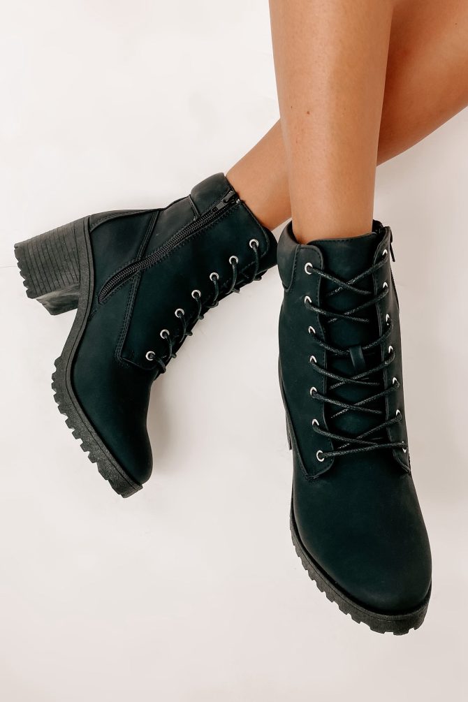 Clashing Interests Chunky Lace-Up Booties (Black Nubuck) · NanaMacs - Image 2