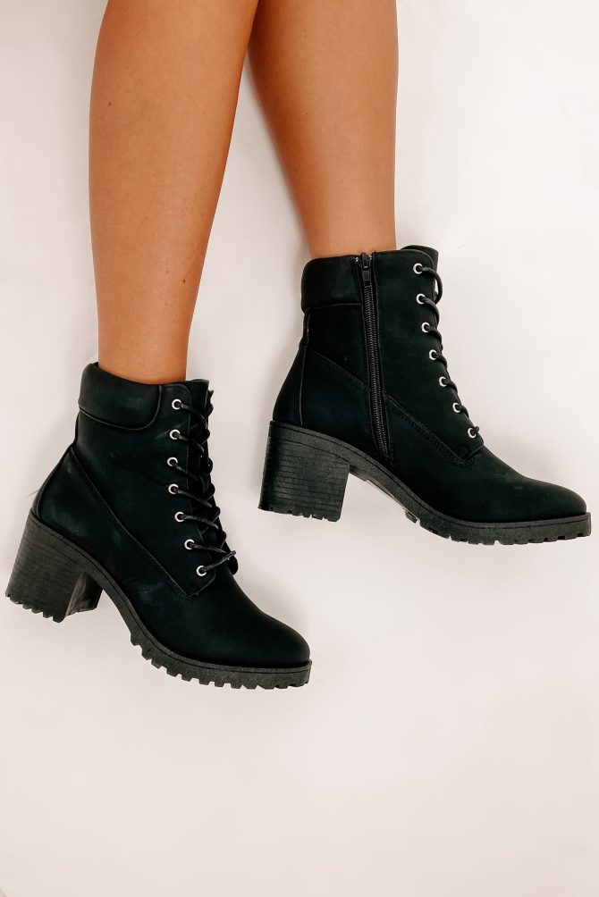 Clashing Interests Chunky Lace-Up Booties (Black Nubuck) · NanaMacs - Image 3