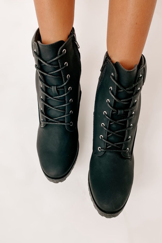 Clashing Interests Chunky Lace-Up Booties (Black Nubuck) · NanaMacs - Image 4