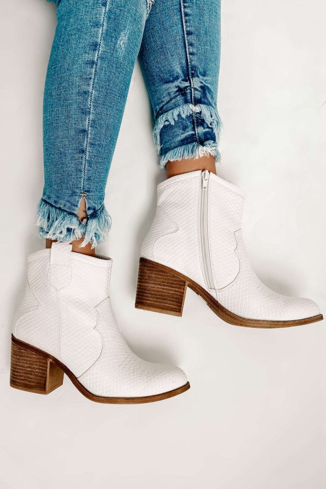 Deceiving Looks Faux Leather Snake Print Booties (Vintage White) · NanaMacs - Image 3