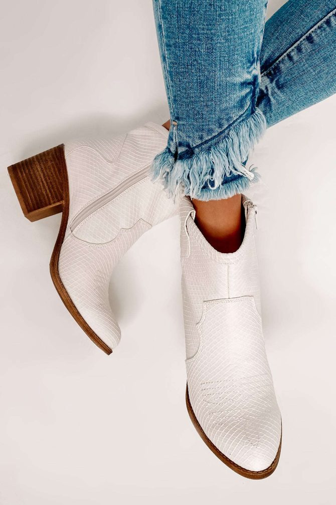 Deceiving Looks Faux Leather Snake Print Booties (Vintage White) · NanaMacs - Image 2