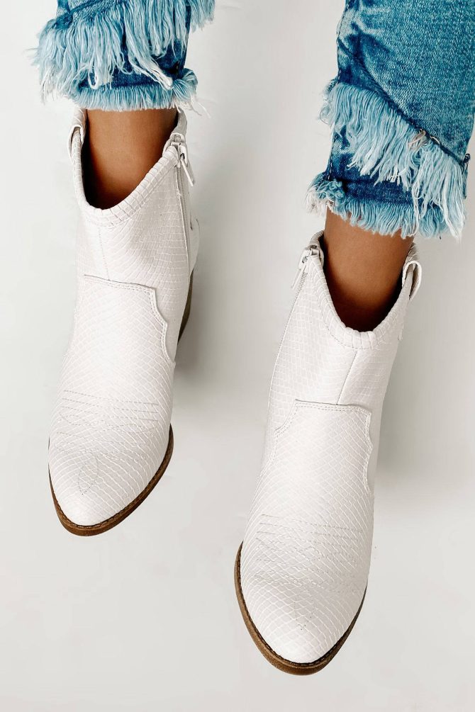 Deceiving Looks Faux Leather Snake Print Booties (Vintage White) · NanaMacs - Image 4