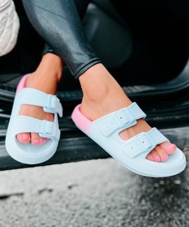 Destination Double Buckle Slip-On Sandals (Blue/Blush) · NanaMacs