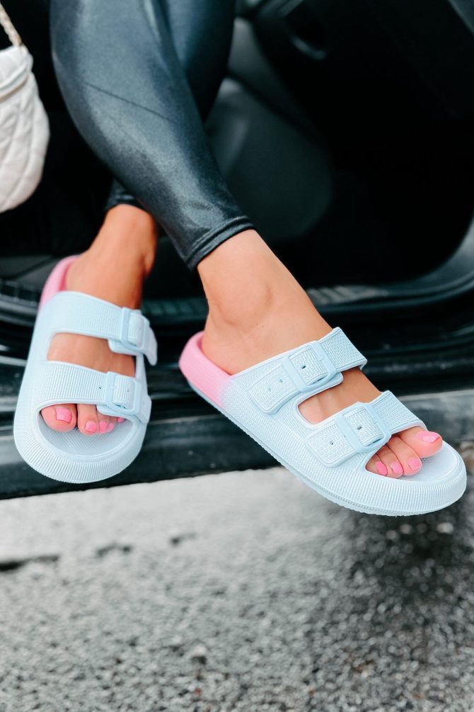 Destination Double Buckle Slip-On Sandals (Blue/Blush) · NanaMacs