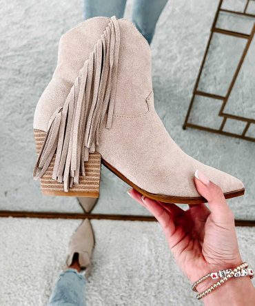 Roaming Town Faux Suede Fringe Bootie (Taupe) · NanaMacs