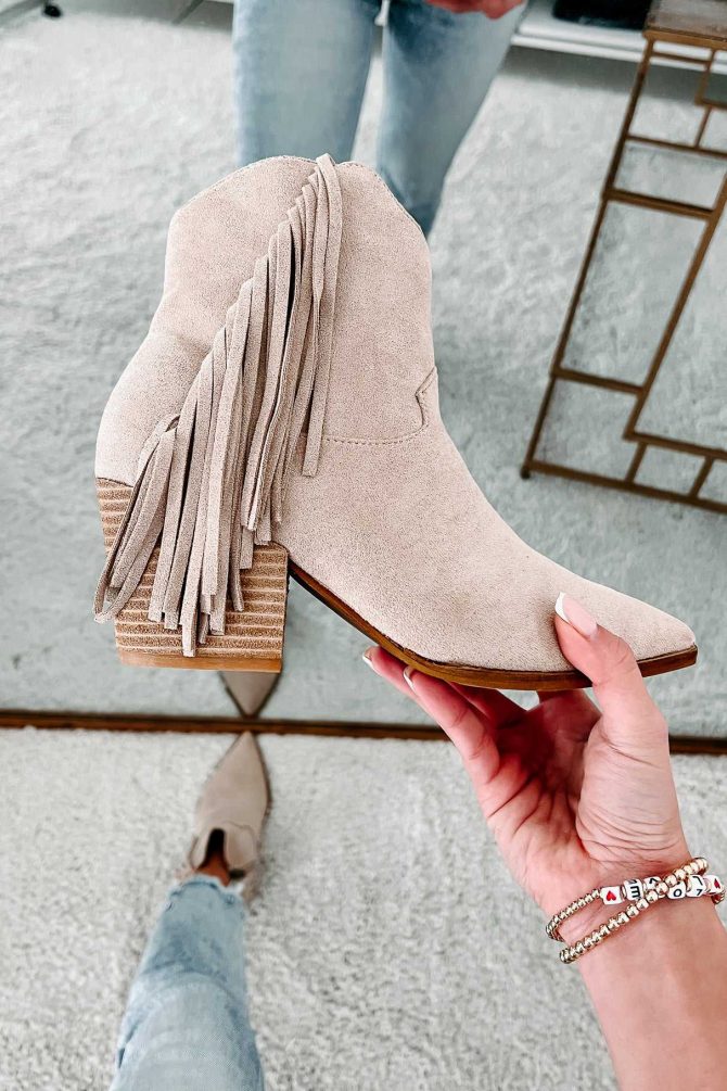 Roaming Town Faux Suede Fringe Bootie (Taupe) · NanaMacs