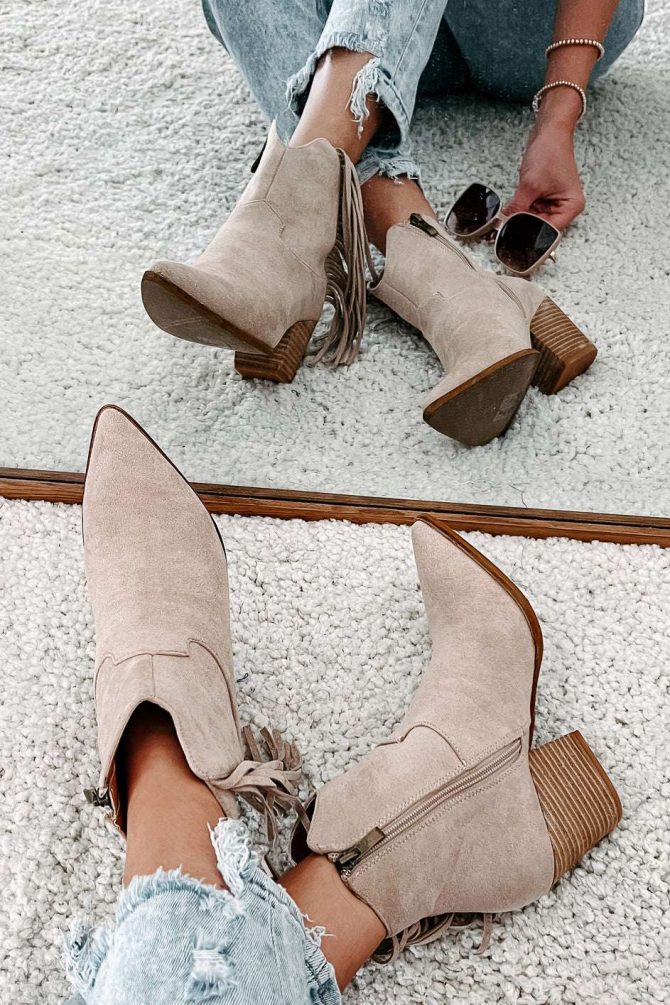 Roaming Town Faux Suede Fringe Bootie (Taupe) · NanaMacs - Image 4