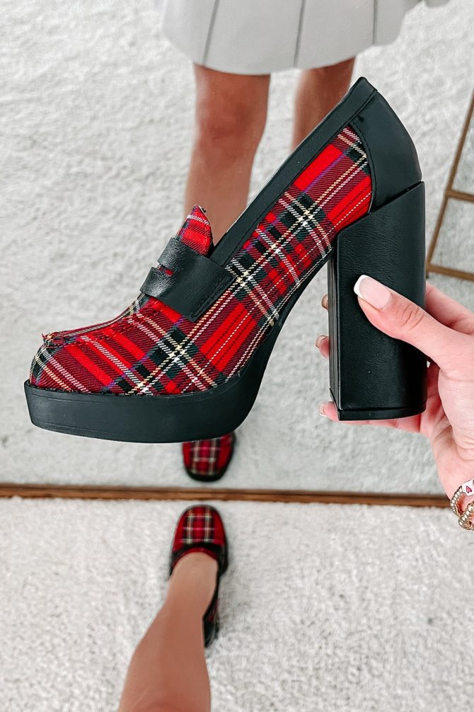 Princeton Prep Heeled Platform Loafers (Red Plaid) · NanaMacs - Image 4