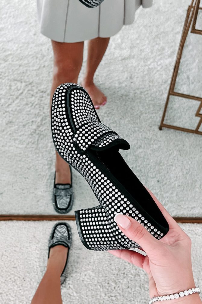 Stepping Out In Style Rhinestone Heeled Loafers (Black) · NanaMacs - Image 4