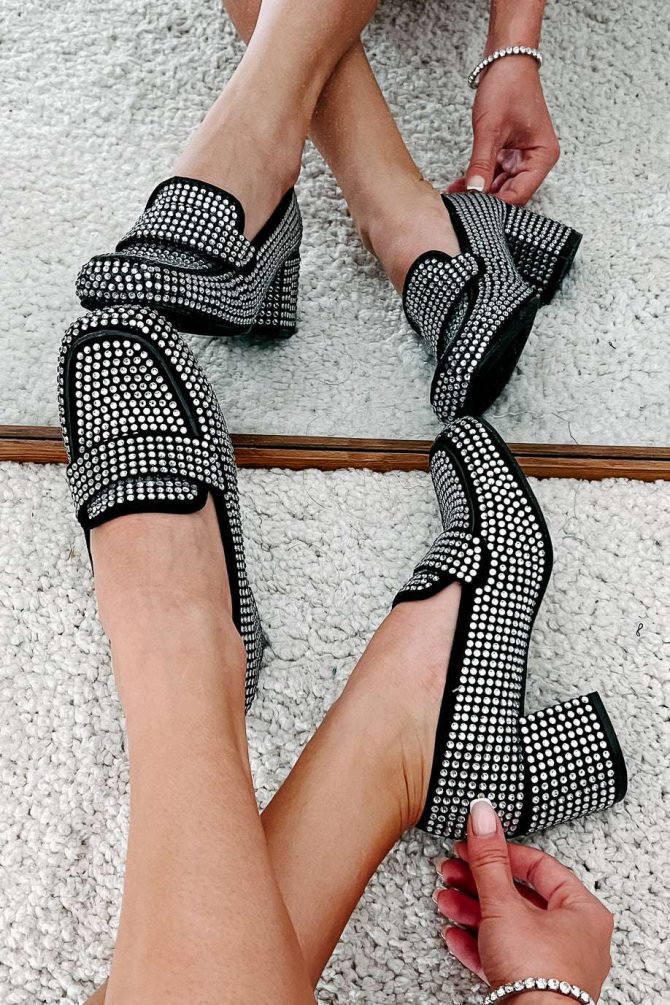 Stepping Out In Style Rhinestone Heeled Loafers (Black) · NanaMacs - Image 3