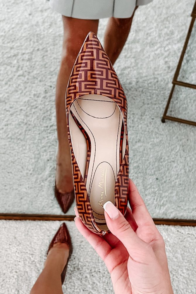 Path To Success Maze Print Pointed Toe Heels (Tan) · NanaMacs - Image 3