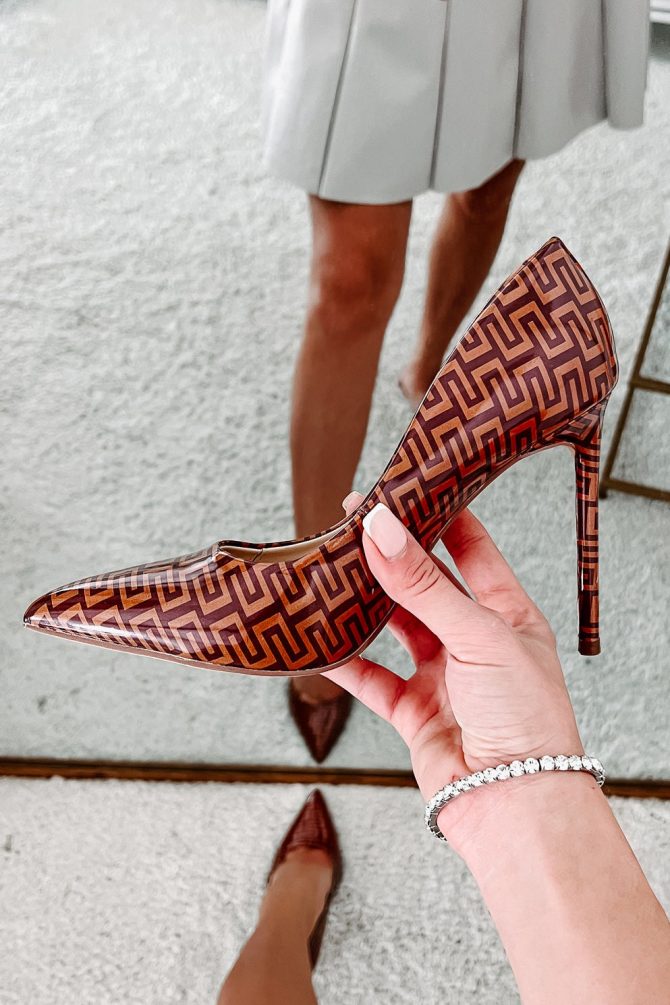 Path To Success Maze Print Pointed Toe Heels (Tan) · NanaMacs - Image 4