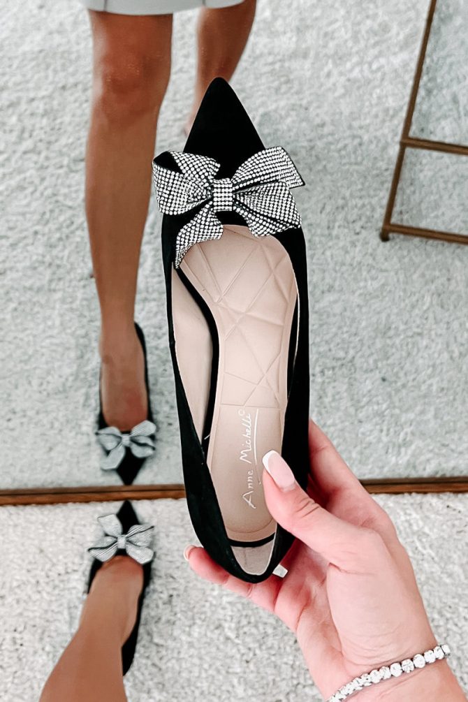 Off To Paris Rhinestone Bow Heels (Black/Silver) · NanaMacs - Image 3