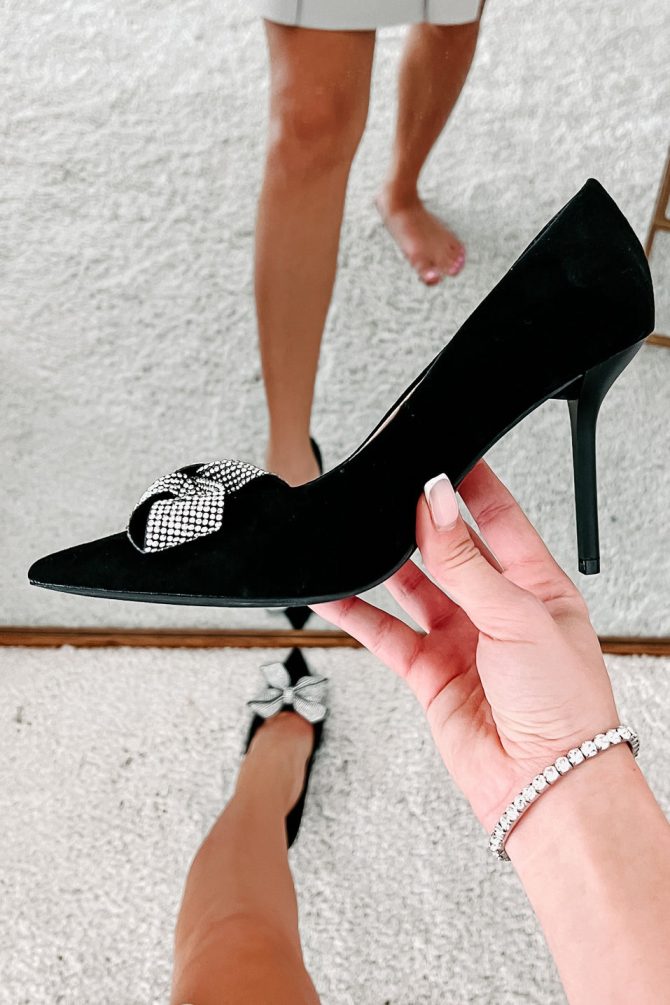 Off To Paris Rhinestone Bow Heels (Black/Silver) · NanaMacs - Image 4
