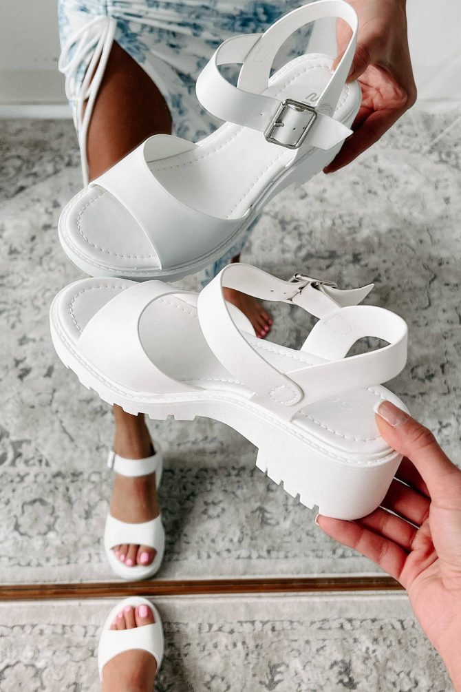 Just Having Fun Chunky Heel Sandal (White) · NanaMacs - Image 2