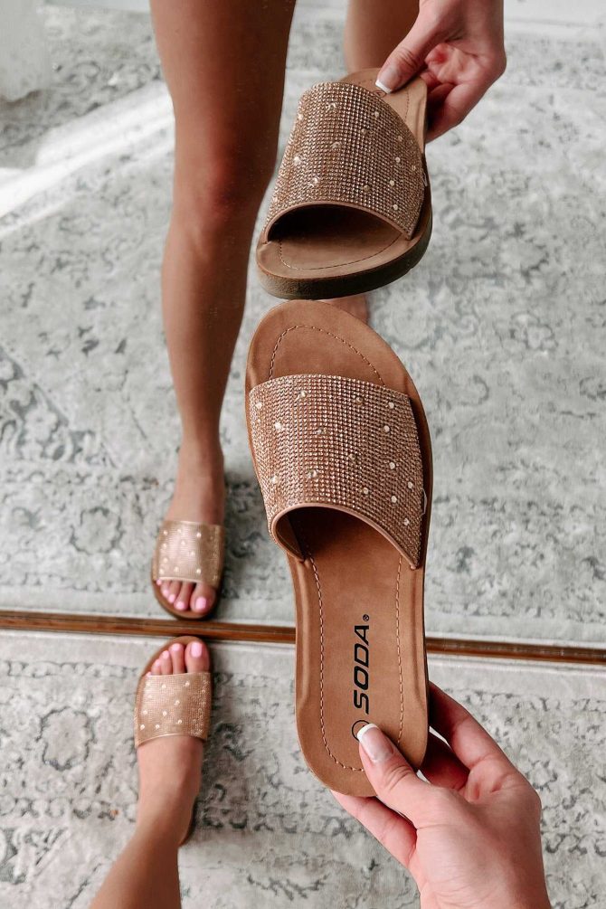 Free Your Mind Rhinestone Slide Sandals (Copper) · NanaMacs - Image 2