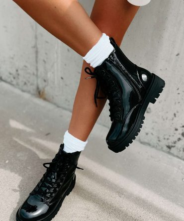 Taking Command Patent Leather Combat Boots (Black) · NanaMacs
