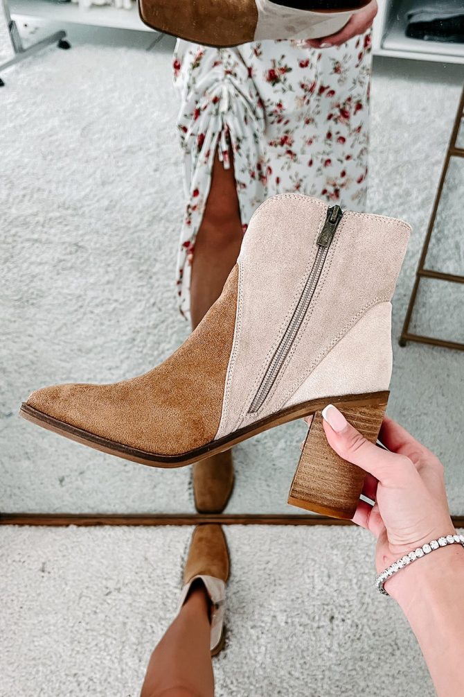 Right Foot Forward Two-Tone Faux Suede Bootie (Taupe) · NanaMacs - Image 2
