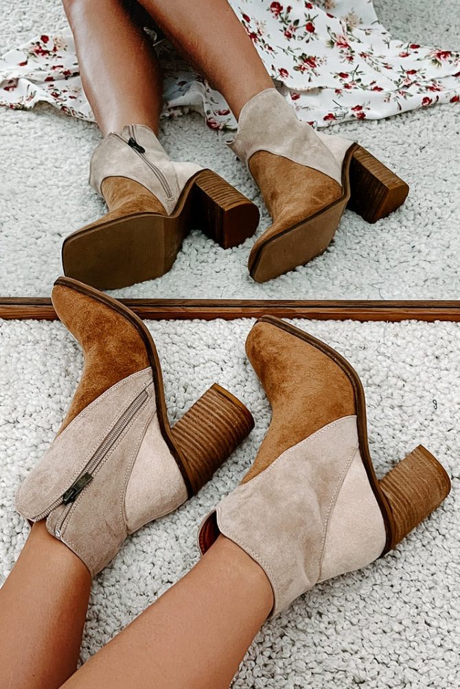 Right Foot Forward Two-Tone Faux Suede Bootie (Taupe) · NanaMacs - Image 4