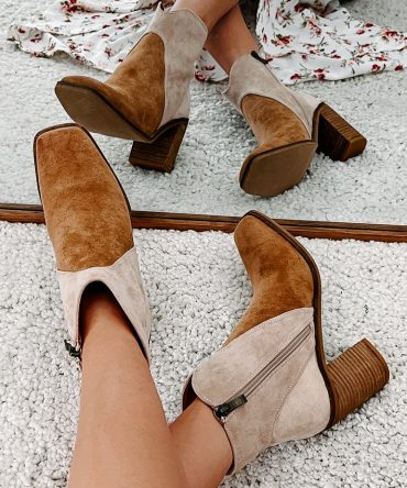 Right Foot Forward Two-Tone Faux Suede Bootie (Taupe) · NanaMacs