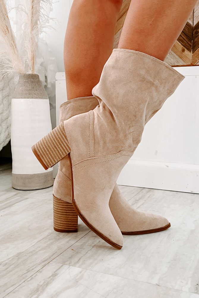 Don't Test Me Slouchy Pointed Toe Booties (Taupe) · NanaMacs - Image 2