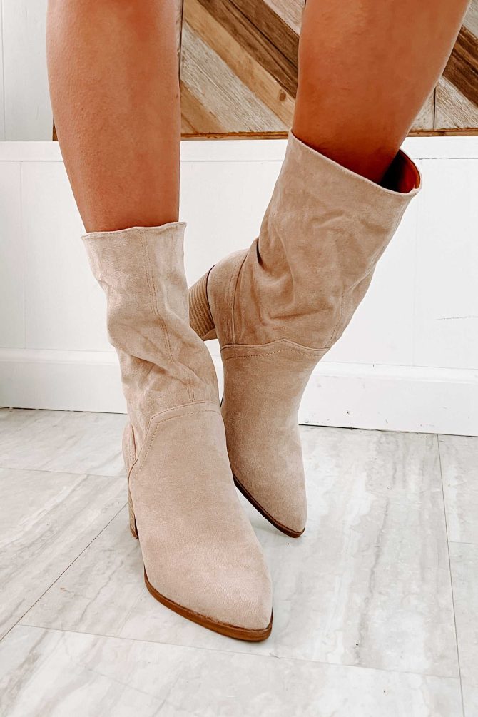 Don't Test Me Slouchy Pointed Toe Booties (Taupe) · NanaMacs - Image 4