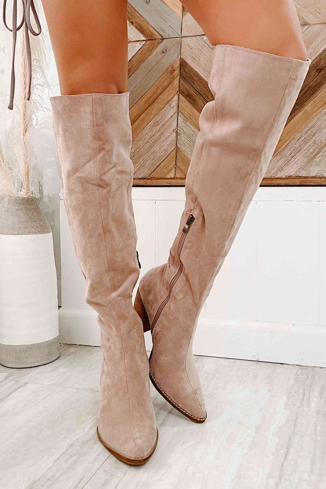 Arisa Faux Suede Over The Knee Boots (Blush) · NanaMacs - Image 3
