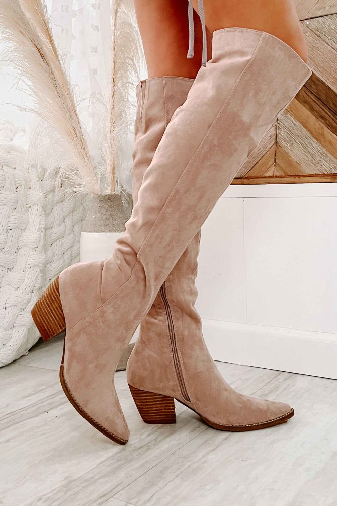 Arisa Faux Suede Over The Knee Boots (Blush) · NanaMacs - Image 2