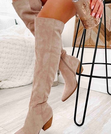 Arisa Faux Suede Over The Knee Boots (Blush) · NanaMacs