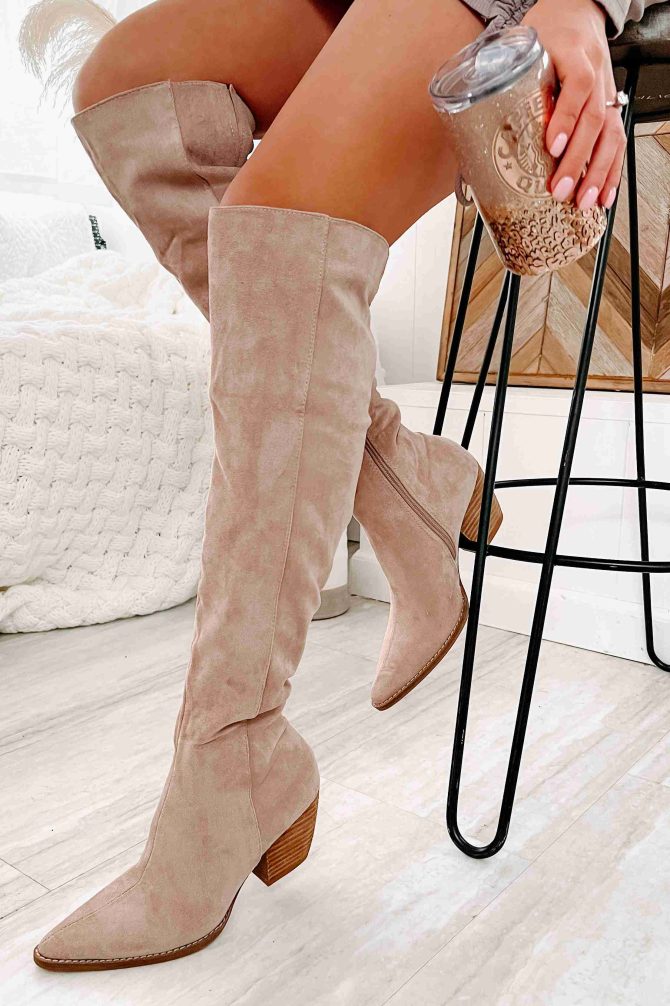 Arisa Faux Suede Over The Knee Boots (Blush) · NanaMacs