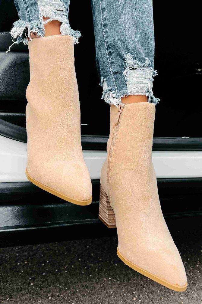 Kellan Faux Suede Pointed Toe Booties (Taupe) · NanaMacs - Image 3