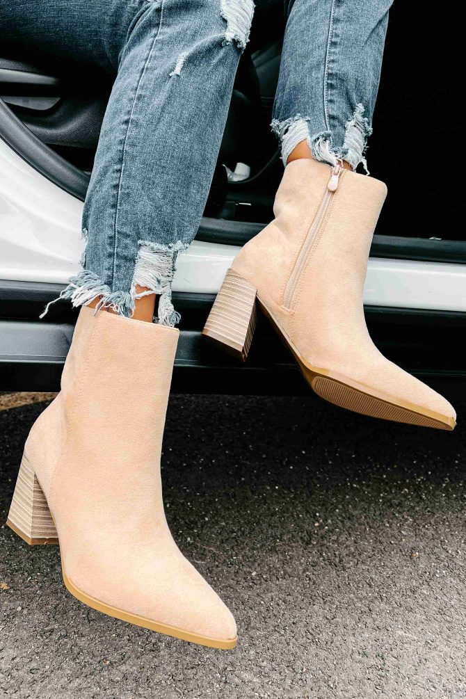 Kellan Faux Suede Pointed Toe Booties (Taupe) · NanaMacs - Image 2