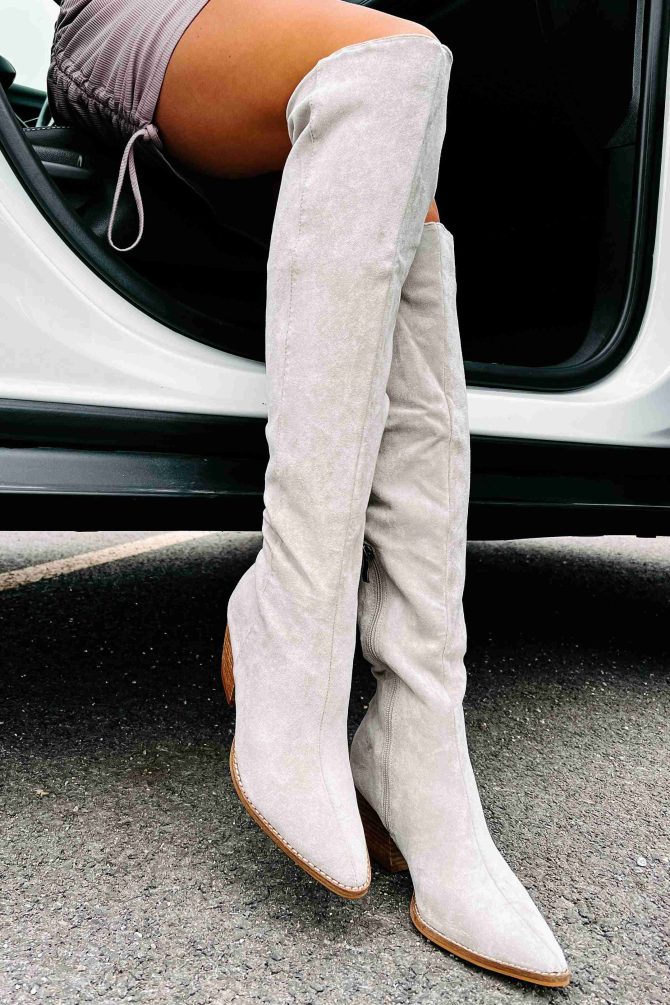 Arisa Faux Suede Over The Knee Boots (Grey) · NanaMacs - Image 2