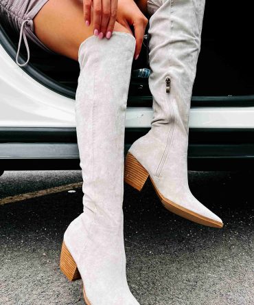 Arisa Faux Suede Over The Knee Boots (Grey) · NanaMacs
