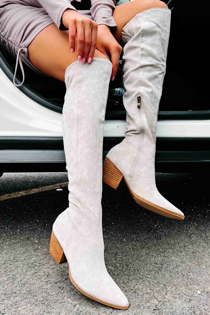 Arisa Faux Suede Over The Knee Boots (Grey) · NanaMacs