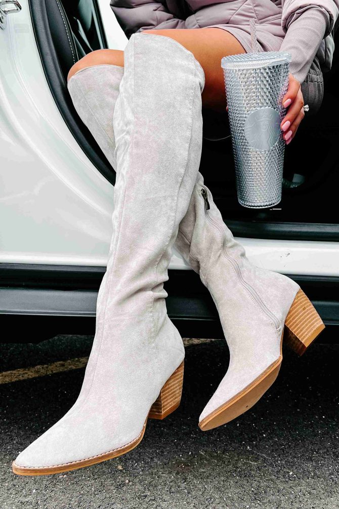 Arisa Faux Suede Over The Knee Boots (Grey) · NanaMacs - Image 4