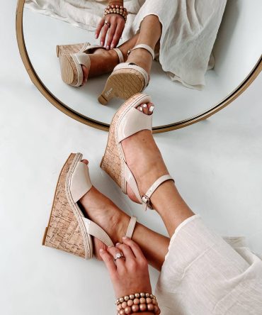 Finding Favor Peep Toe Cork Wedge Heels (Nude) · NanaMacs