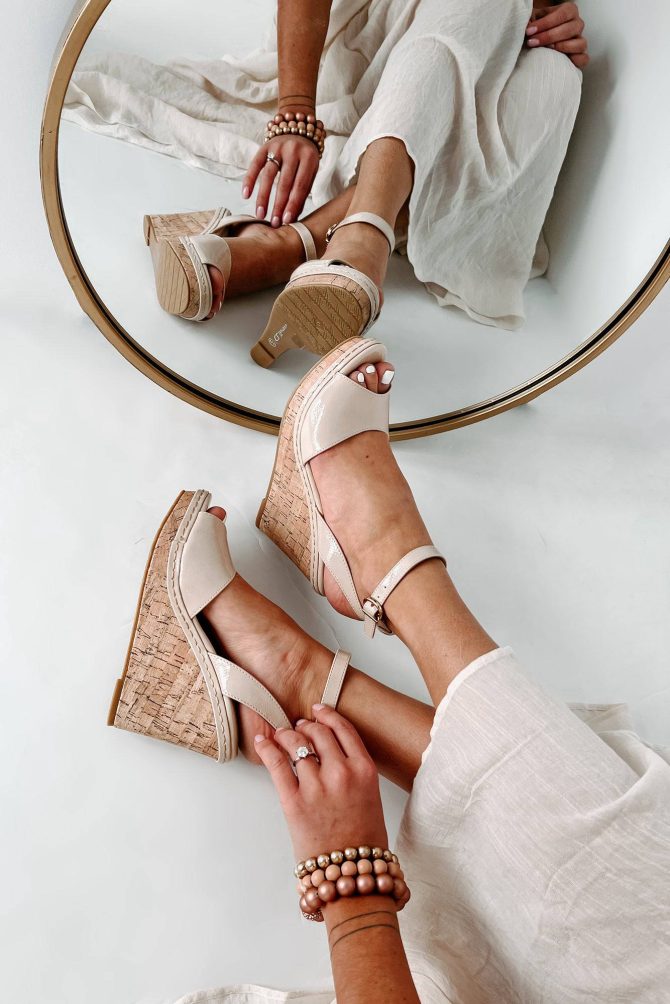 Finding Favor Peep Toe Cork Wedge Heels (Nude) · NanaMacs
