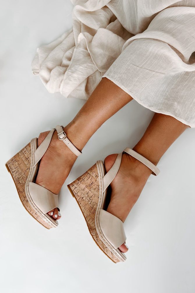 Finding Favor Peep Toe Cork Wedge Heels (Nude) · NanaMacs - Image 2