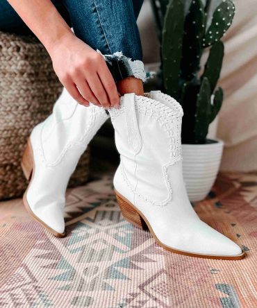 Cazey Whip Stitched Mid-Calf Billini Booties (White) · NanaMacs